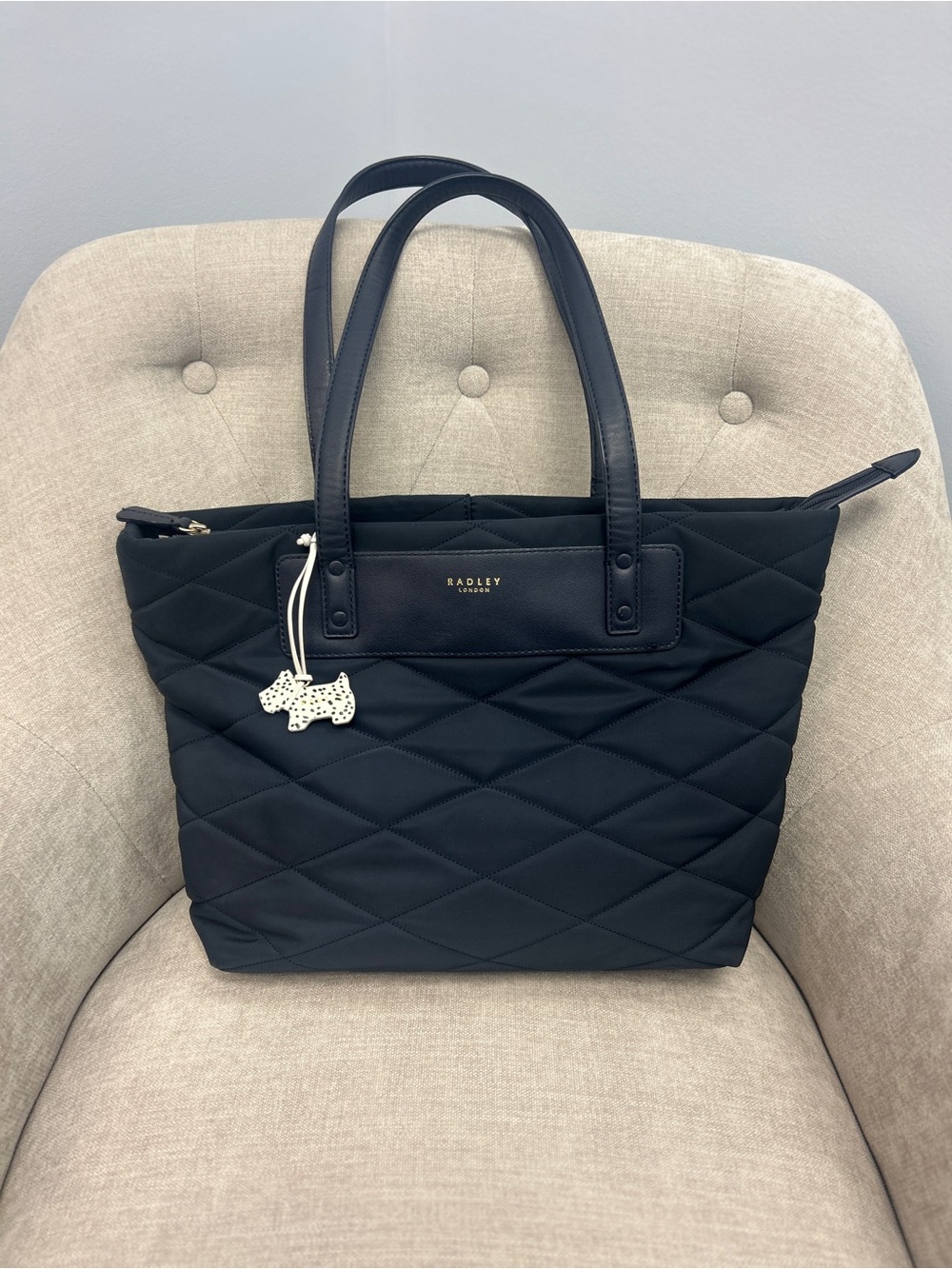 RADLEY LONDON Navy Quilted Tote with Scottie Charm